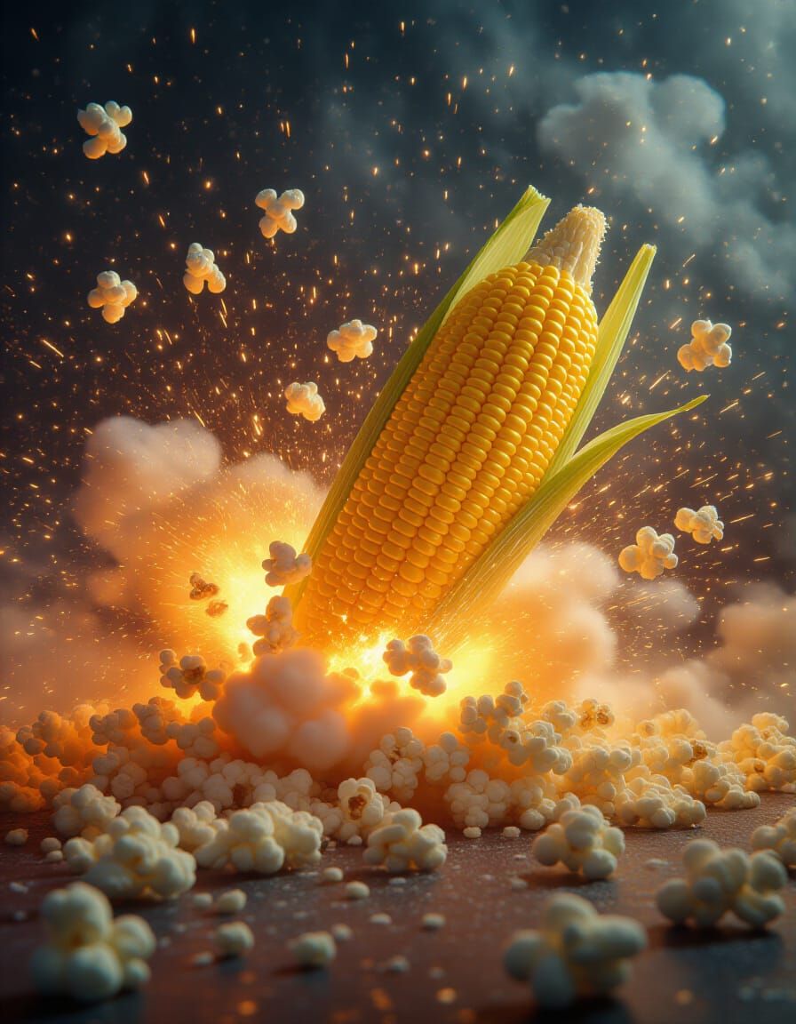 Exploding Popcorn Cob in Zero-G: A Cinematic Vision