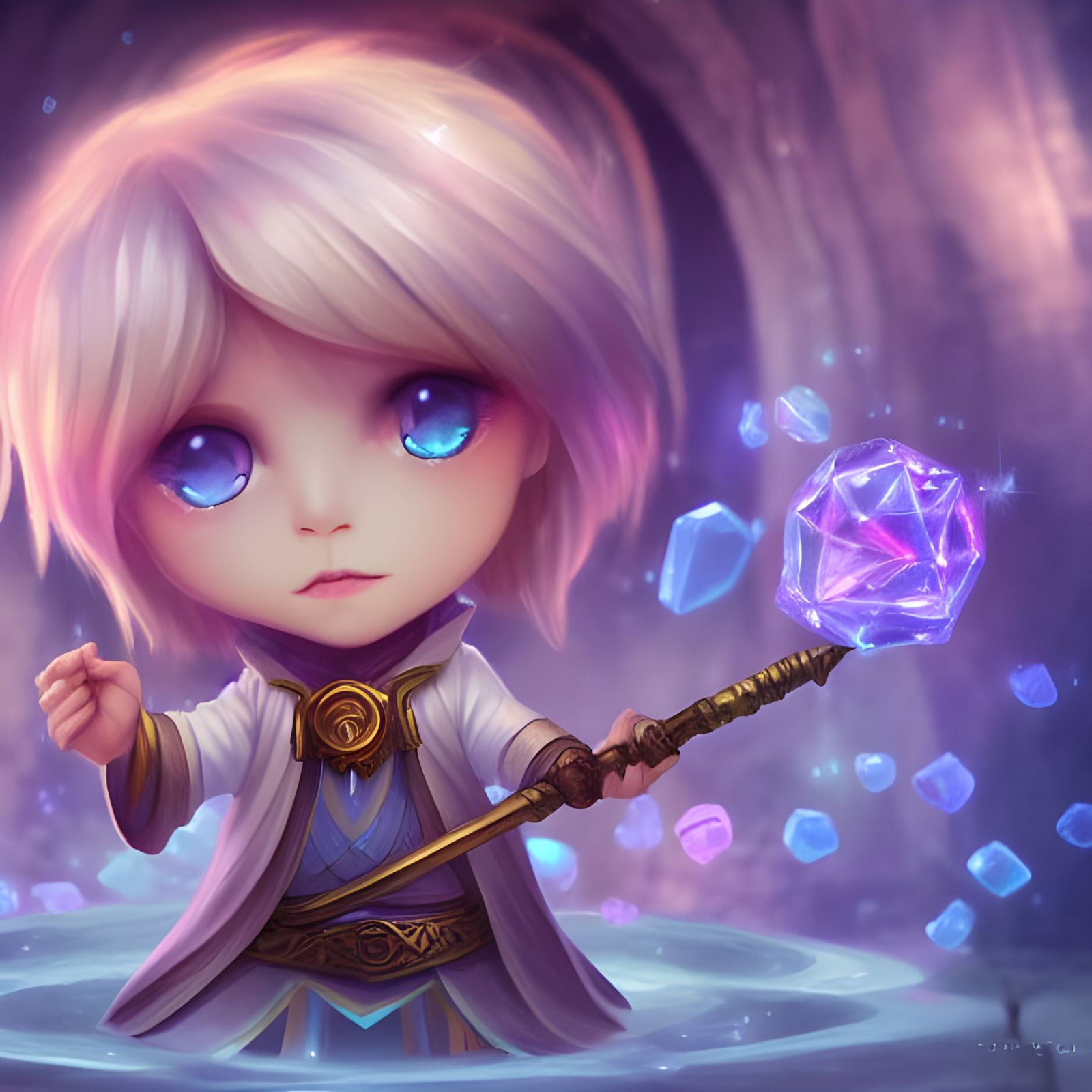 Chibi Wizard with Crystalline Staff in 3D Render