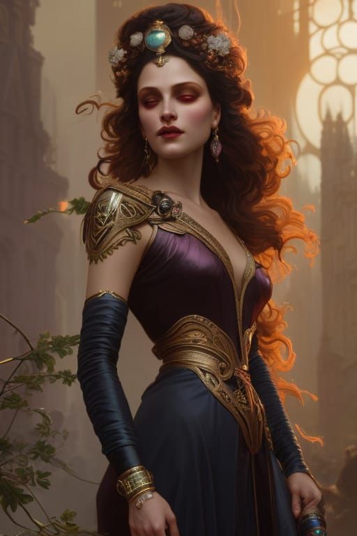 Beautiful Sorceress with Sparkling Eyes, Art Nouveau Style