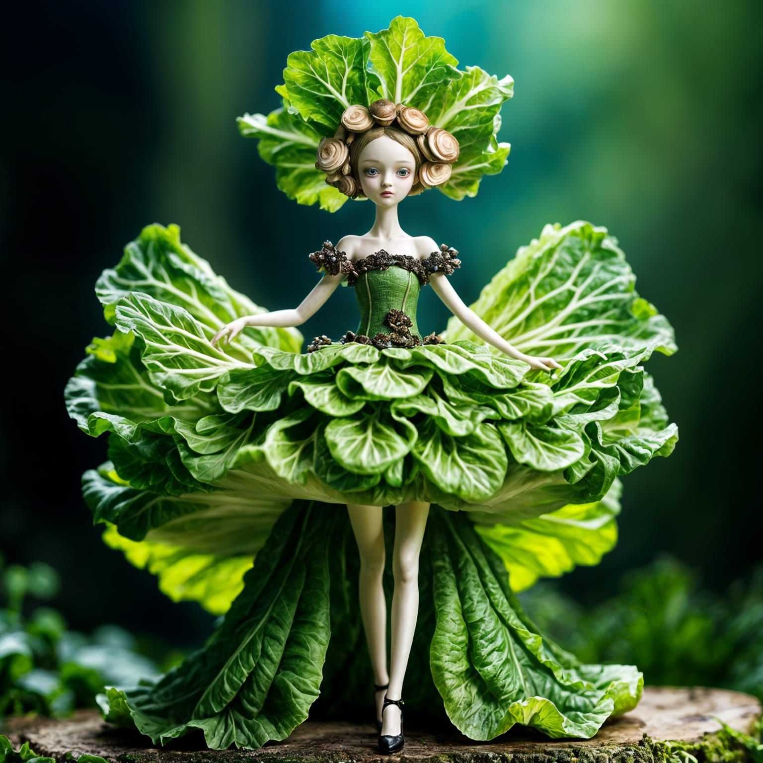 Fairy in Lettuce Dress, Whimsical Portrait