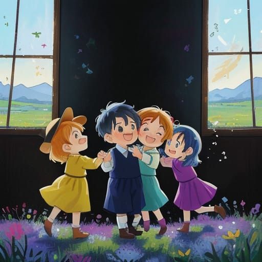 Children's Joy and Sorrow in Vibrant, Earthy Hues