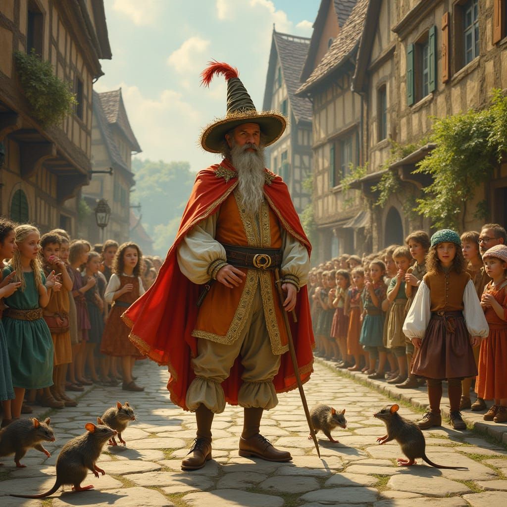 The Enchanted Pied Piper of Medieval Germany in Vibrant Rena...