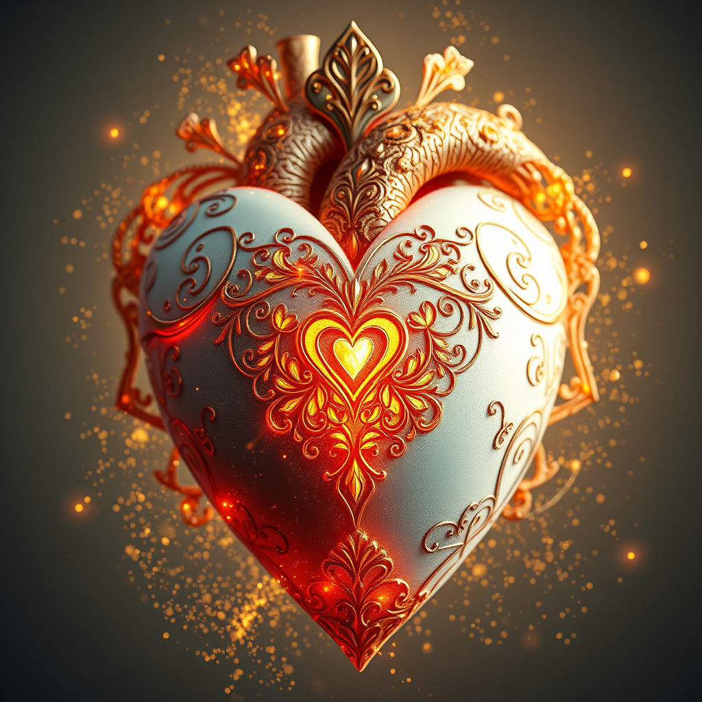 Ethereal White Heart with Golden Powder: Fantasy Concept Art