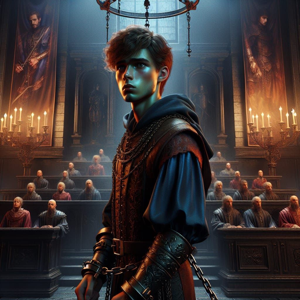 Medieval Tribunal: Boy in Chains, Matte Painting