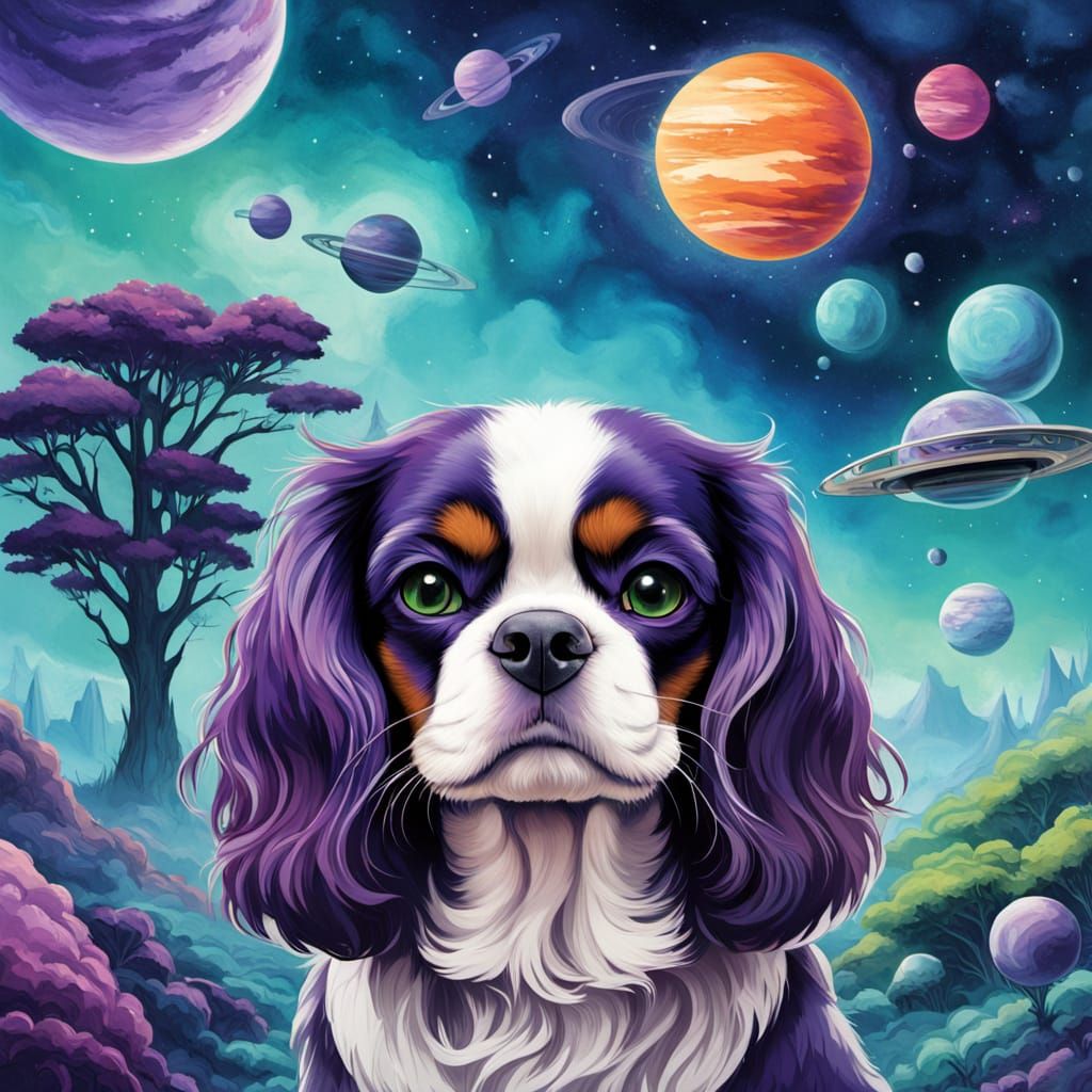 Cavalier Spaniel Space Explorer on Alien Planet