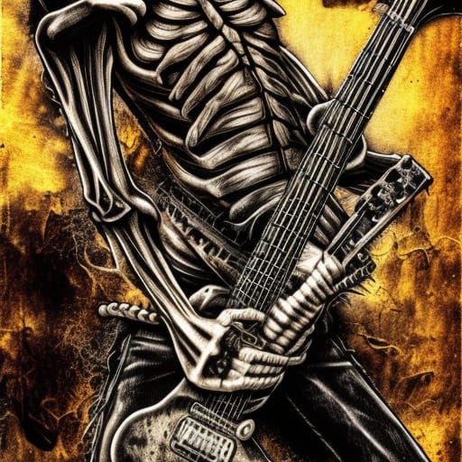 Grunge Skeleton Guitarist: Heavy Metal Album Cover