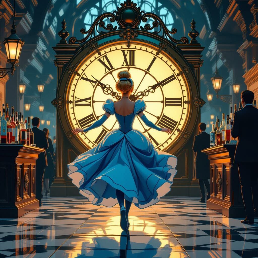 Cinderella's Clock Escape in Alcohol Ink Style