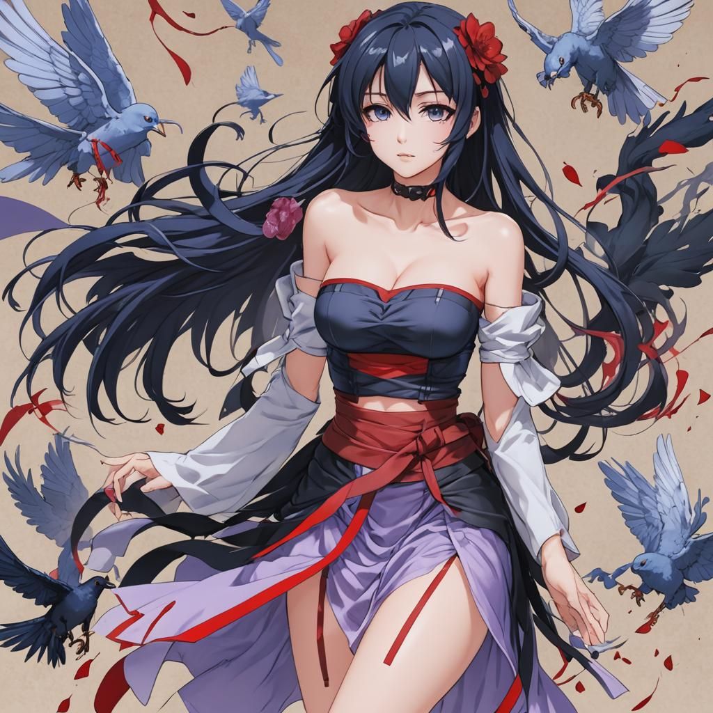 Anime Style Blue-Skinned Woman with Six Red Hands