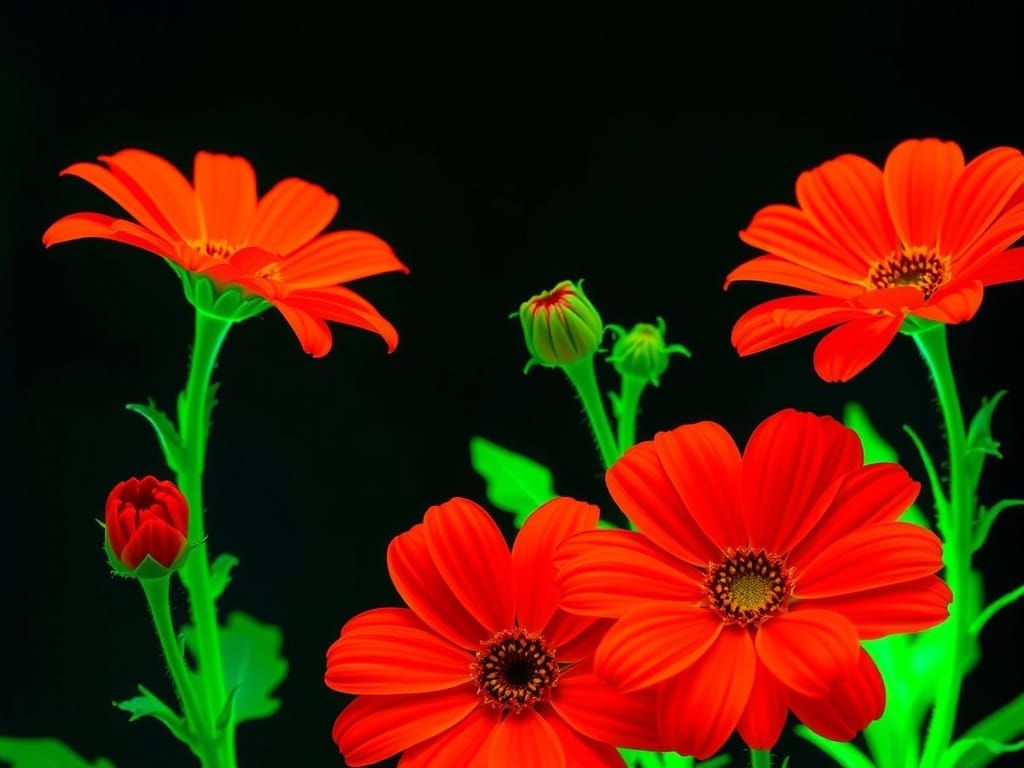 Vibrant Neon Green and Orange Flowers
