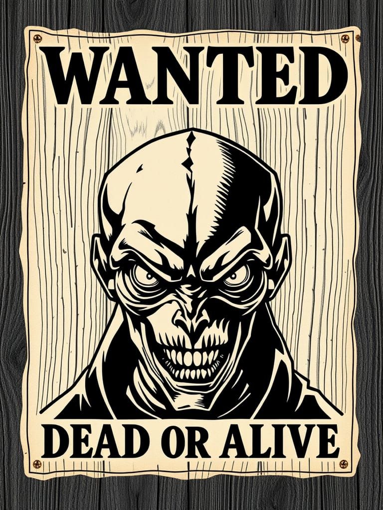 Menacing Mekon Wanted Poster in Woodcut Style