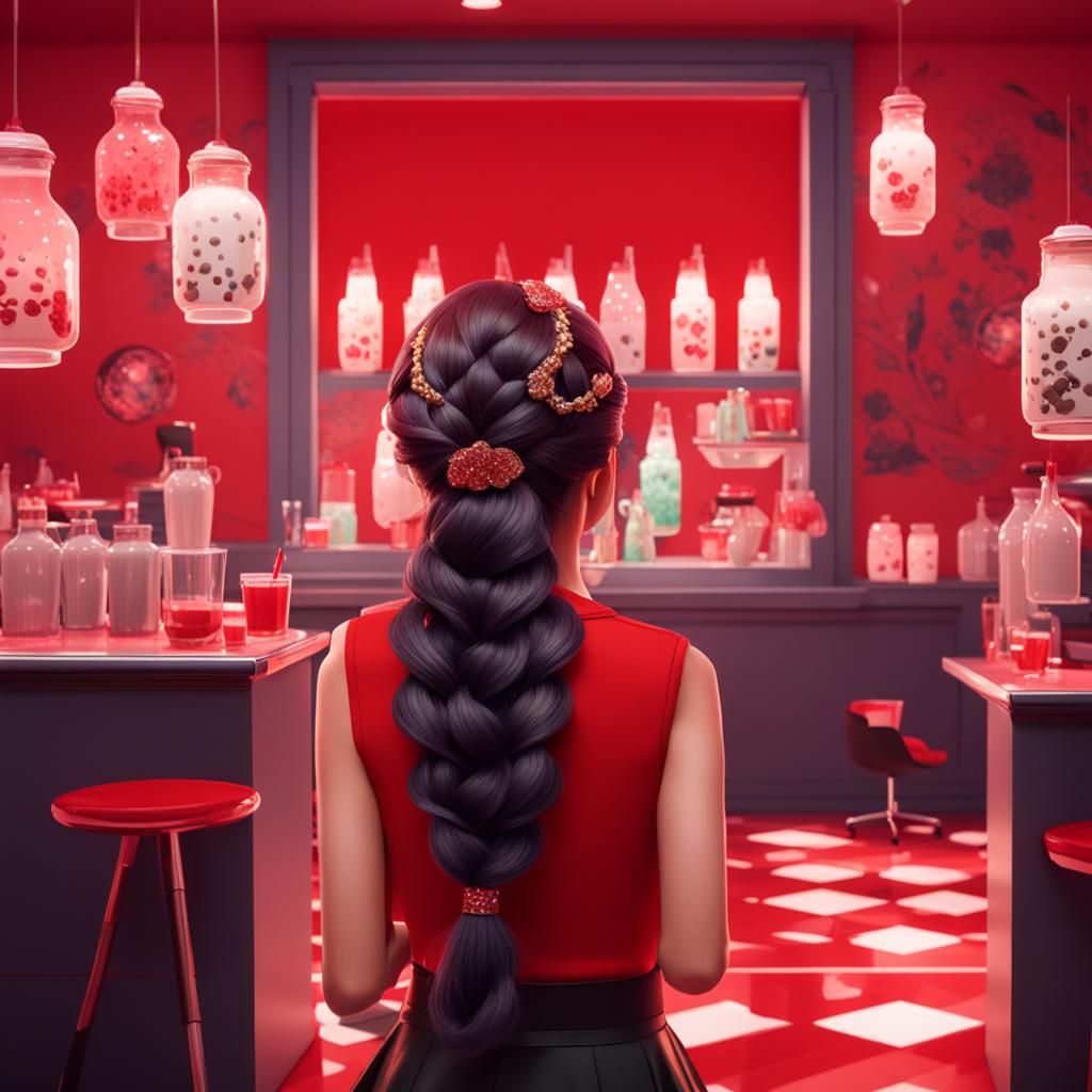 Boba Tea Hairstyle in Animated Fantasy Room