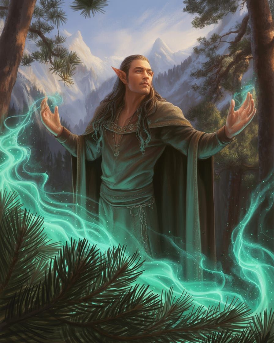 Regal Elf Mage Monarch in Mountain Forest