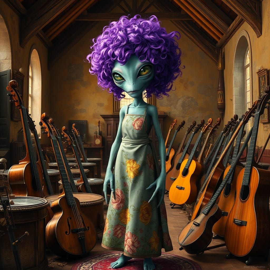 Whimsical Alien in Church, Kandinsky Style