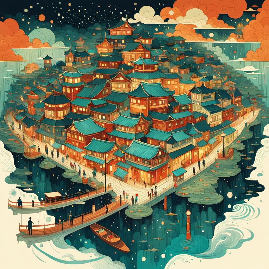 Cityscape in Victo Ngai Style: Abstract Art