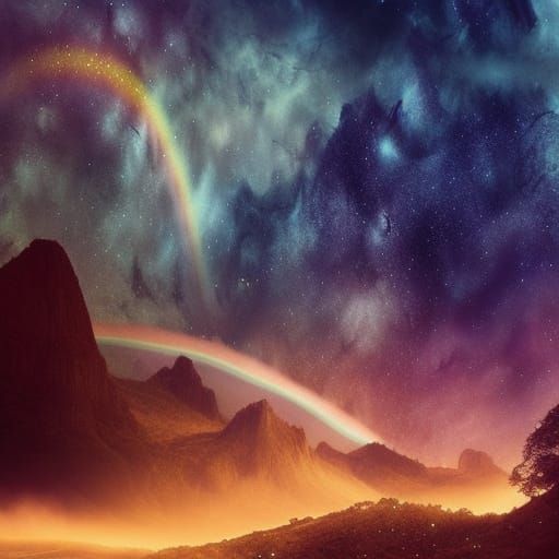 Rainbow Starry Sky: Digital Matte Painting