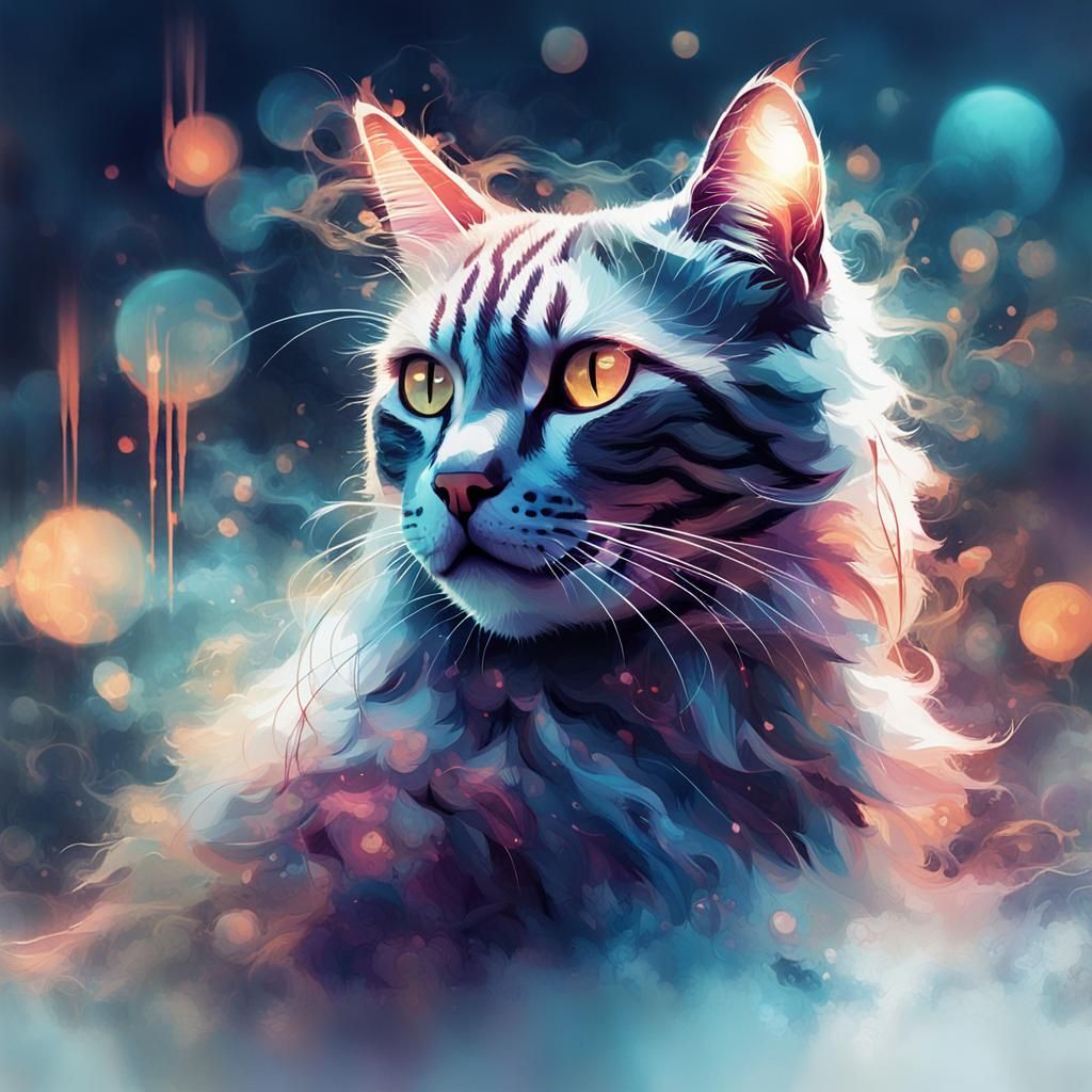 Mystic Fog Cats in Digital Illustration