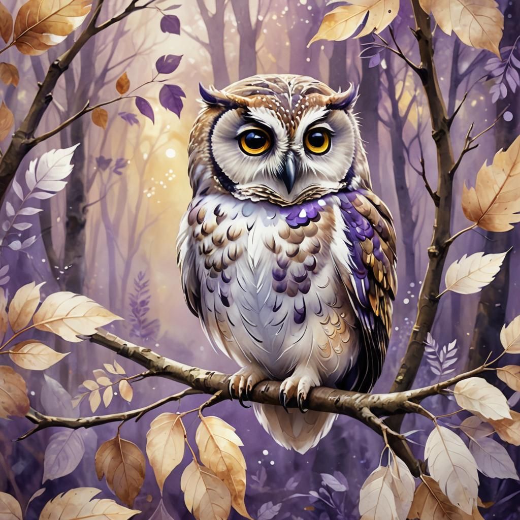Whimsical Owl in Autumn Forest, Digital Art