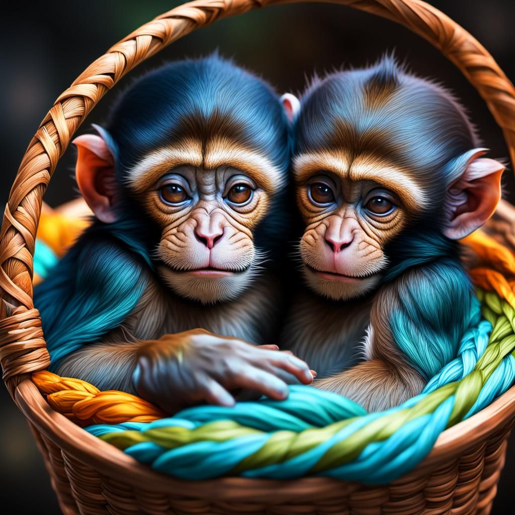 Sleeping Baby Monkeys Portrait in Hyperdetailed Concept Art