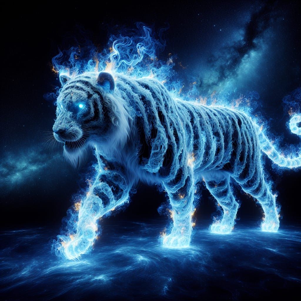 Blue Flame Tiger in Cosmic Darkness 3D Model