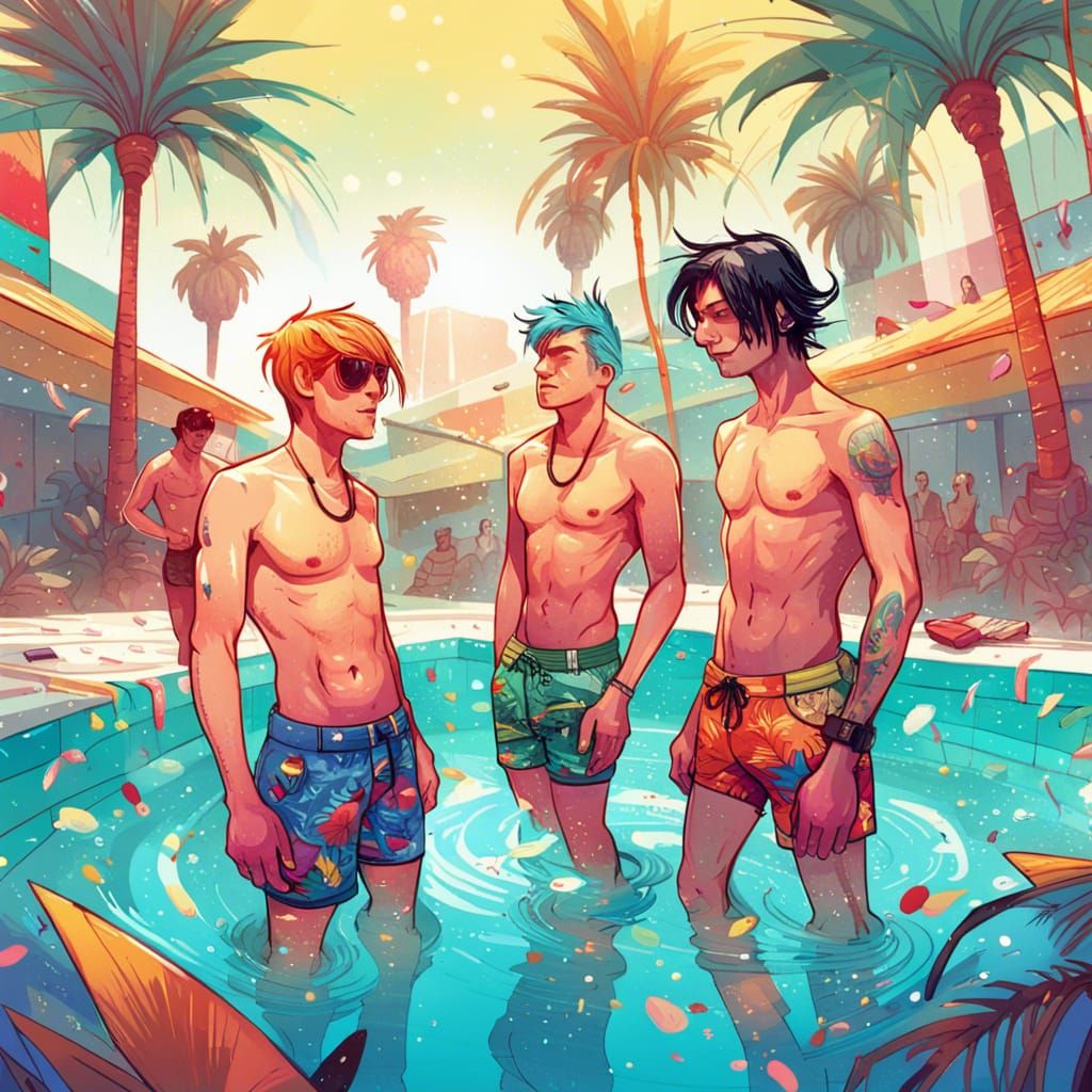 Hyperrealistic Pool Party with Cute Men