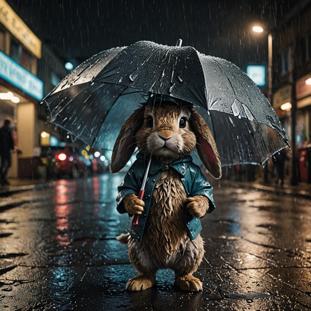 Scruffy Bunny in Rainy City: Cinematic CGI