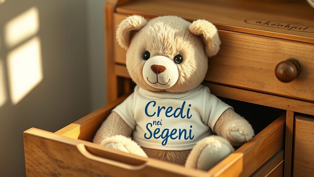 Teddy Bear in Drawer, Storybook Illustration