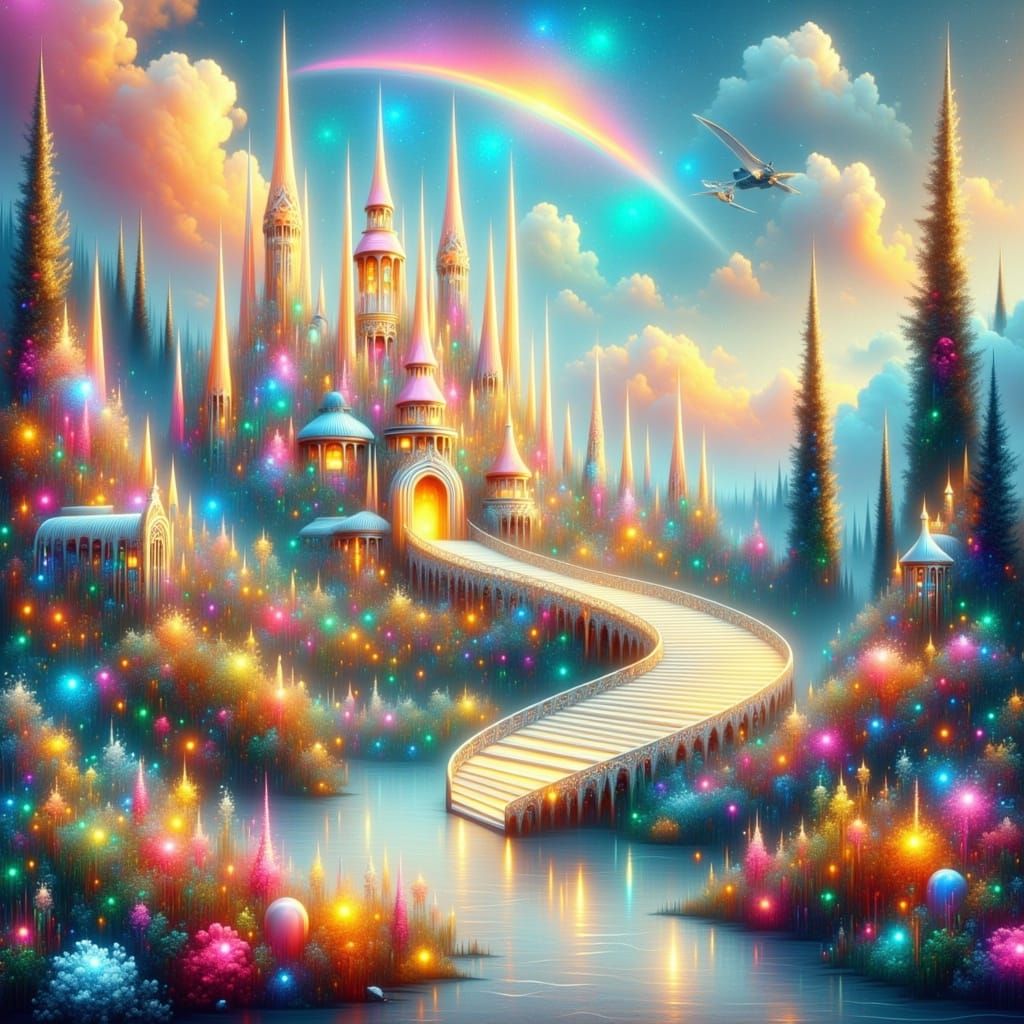 Ethereal Opalescent Palace with Iridescent Glow