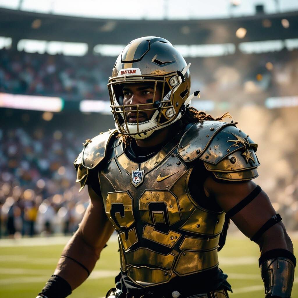 Golden Knight Football Player in Stadium, Film Grain Effect