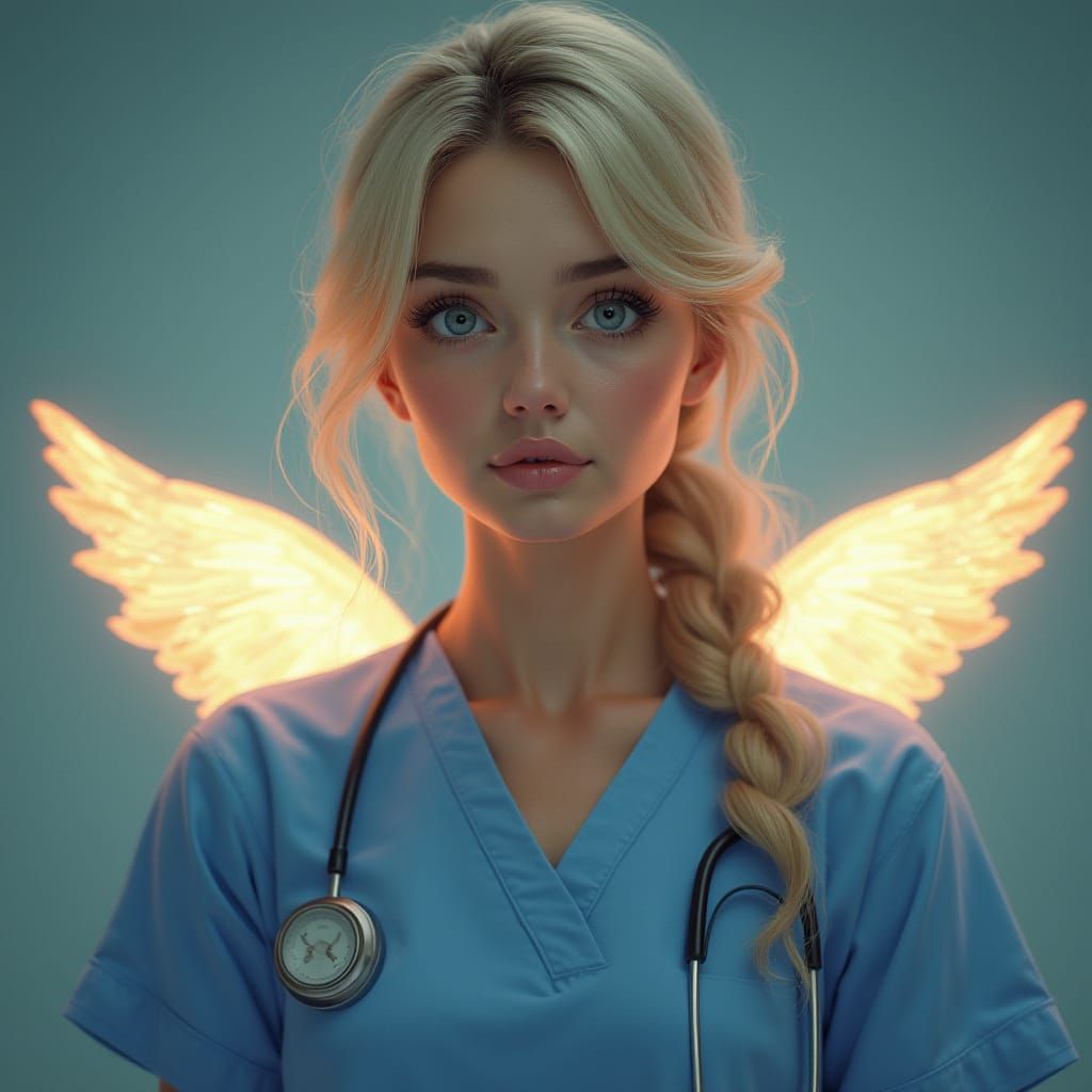 Nurse Angel with Glowing Aura in Digital Art Style