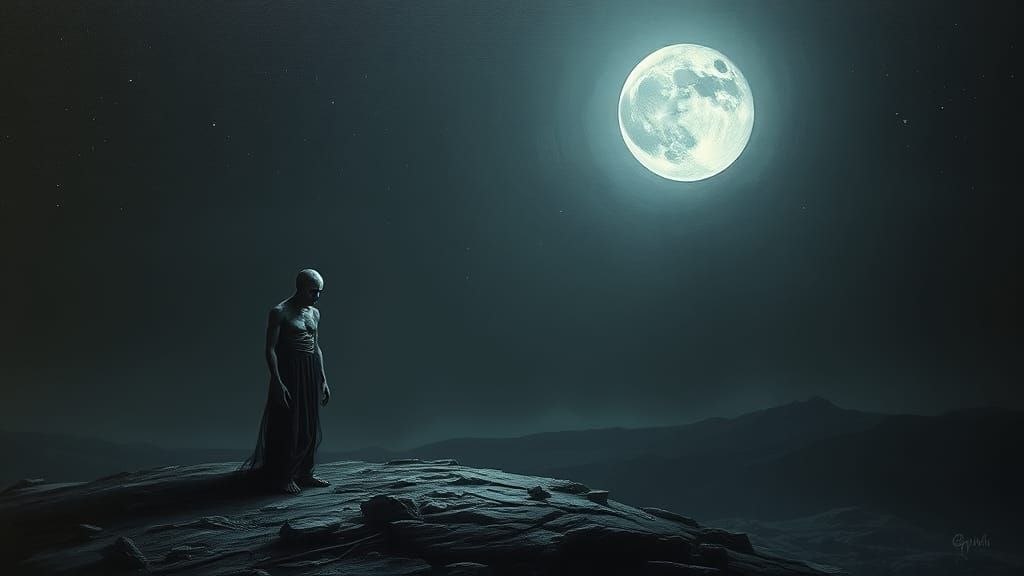 Distorted Figure in Moonlit Landscape: Bacon, Goya, Burton