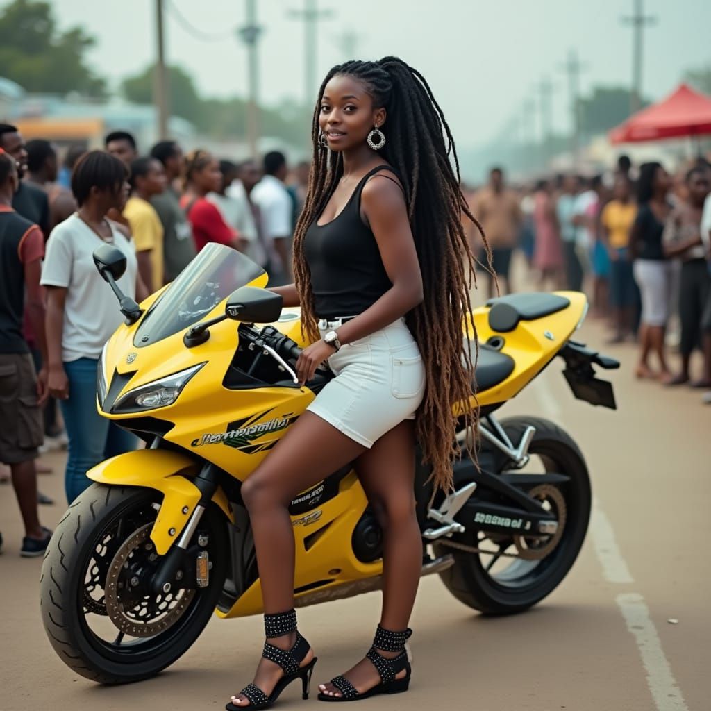 Nigerian Woman with Motorcycle in Ultra-HD