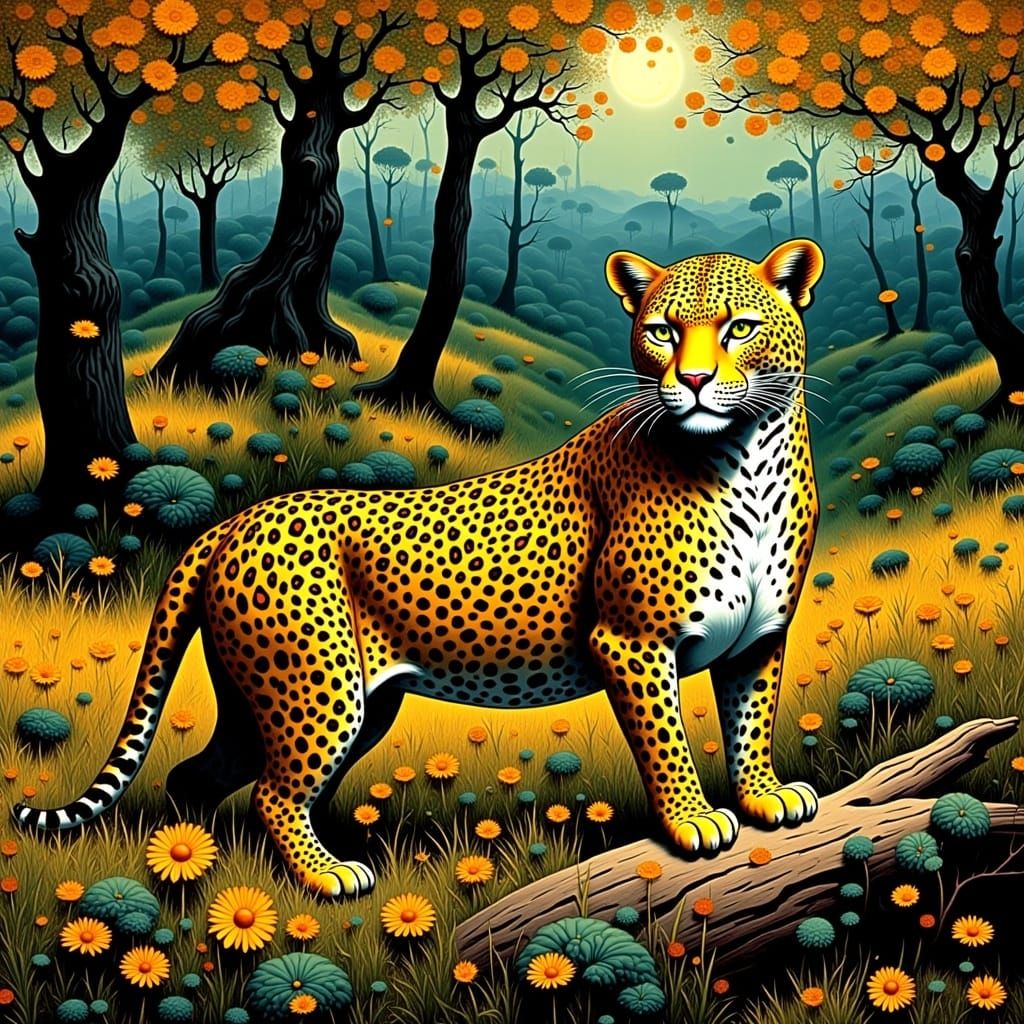 Leopard in Savannah, Expressive Fauvist Style