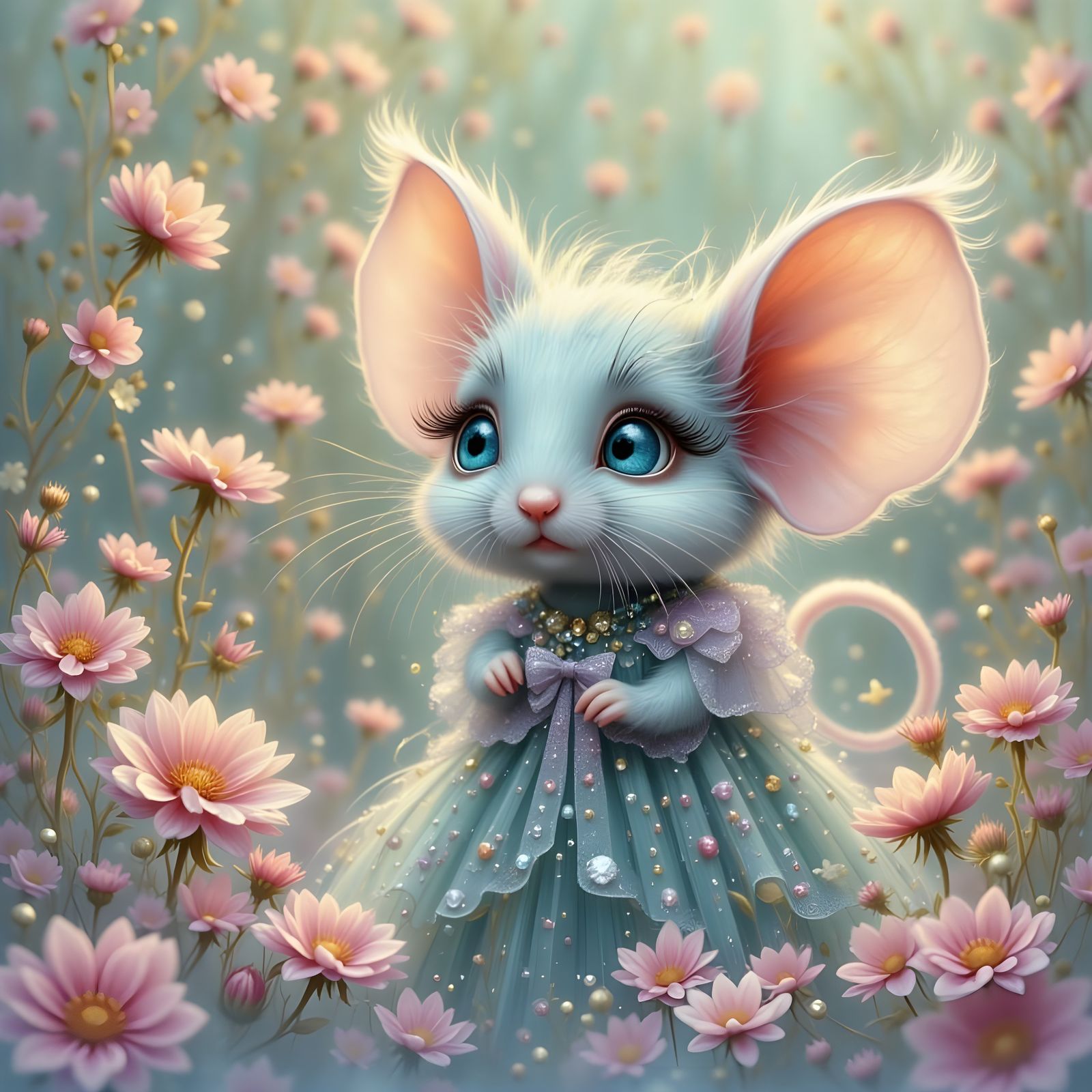 Cute Fluffy Mice with Rainbow Glitter and Long Lashes