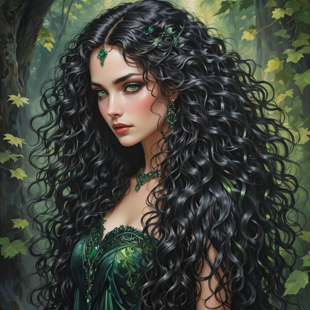 Enchanting Woman with Emerald Eyes in Anime Style