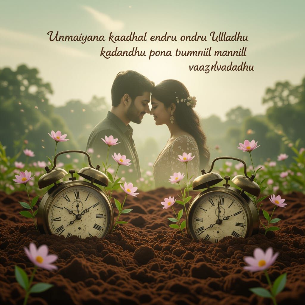 Surreal Landscape of Blooming Clocks and Ethereal Souls