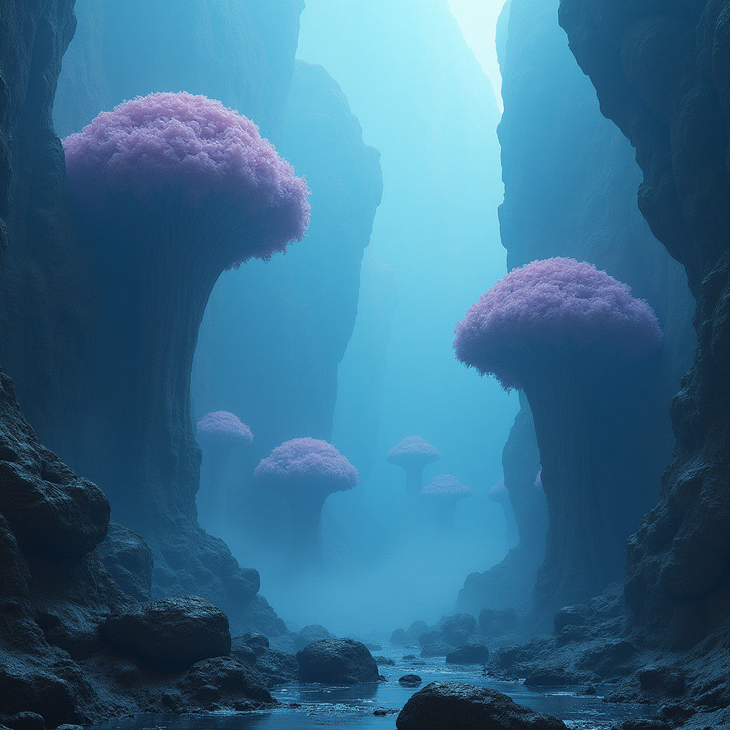 Ethereal Spongy Rock Formations in Fantasy Landscape