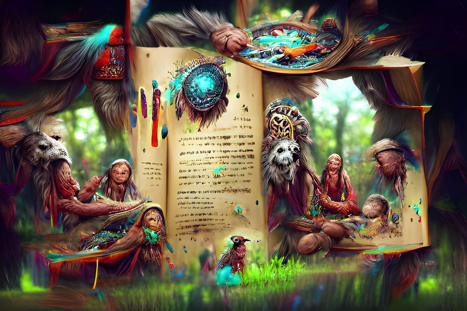 Ancient Shamans Holy Council Storybook Illustration