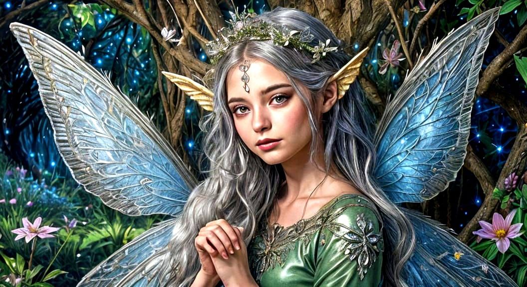 Silver Metallic Fairy in Enchanted Forest