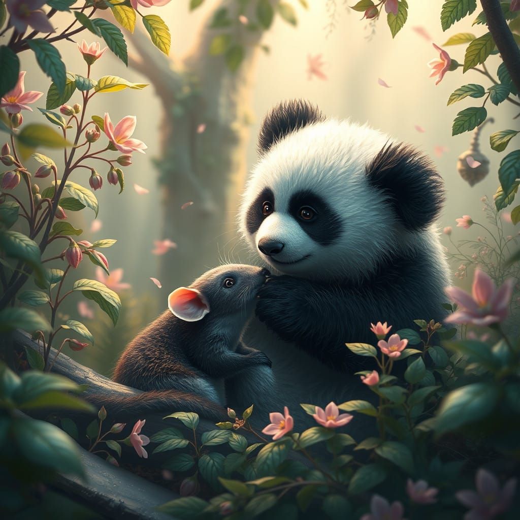 Whimsical Forest Encounter in Hyper-Realistic Style
