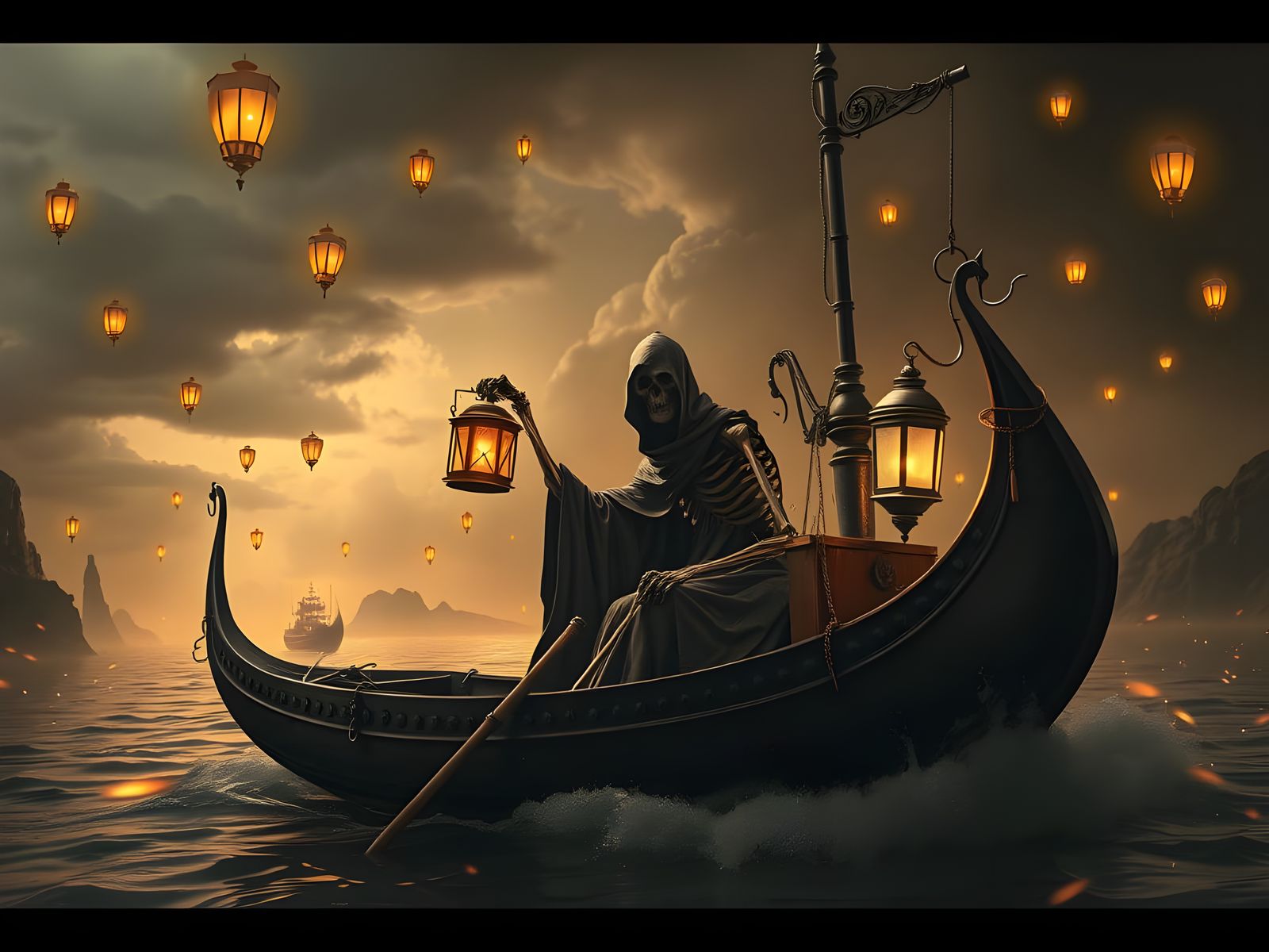 Steampunk Robot Charon Ferrying Souls in Post-Apocalyptic Wo...