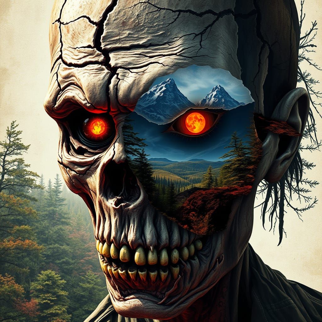 Surreal Zombie Landscape in Double Exposure