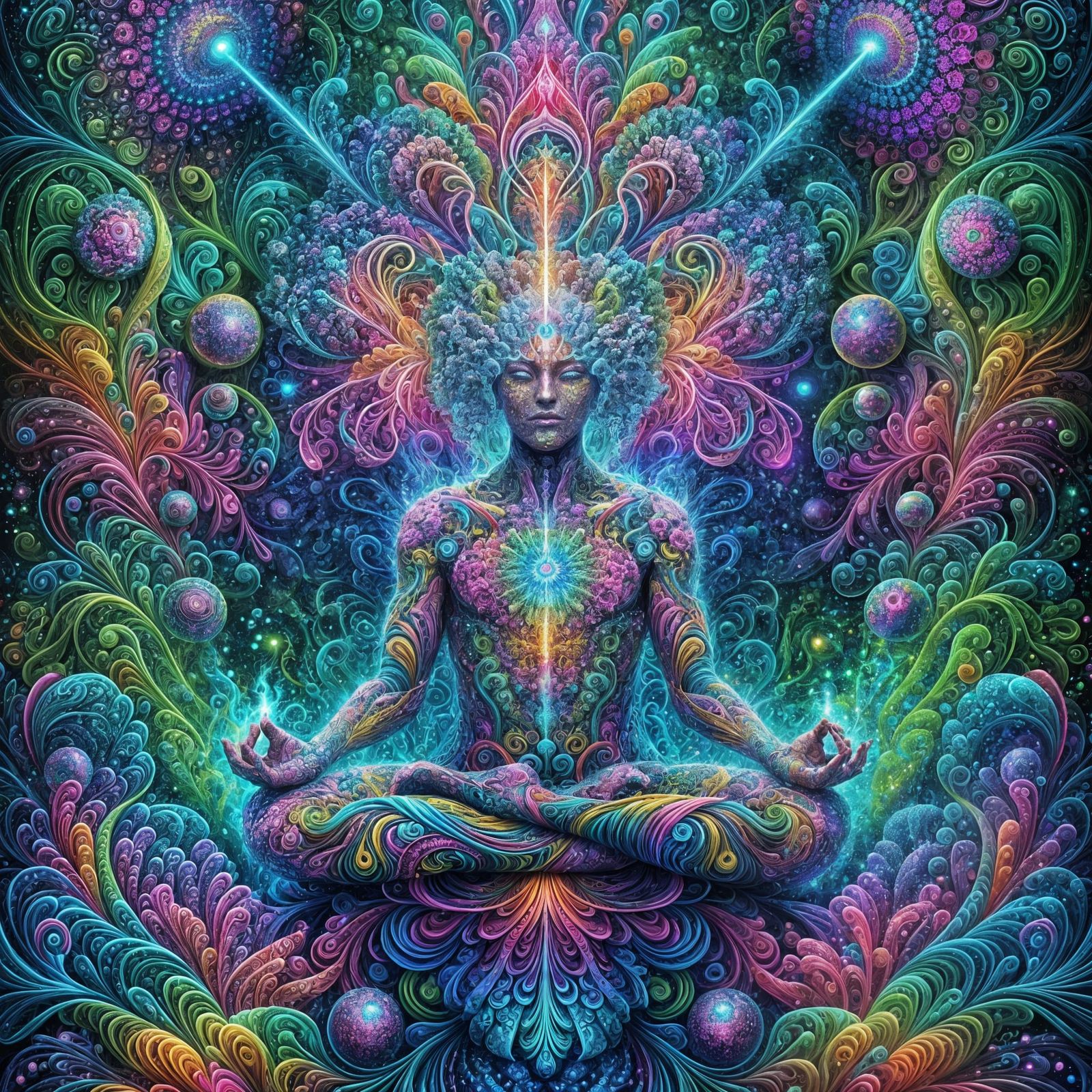 Celestial Being Meditating in Cosmic Realm