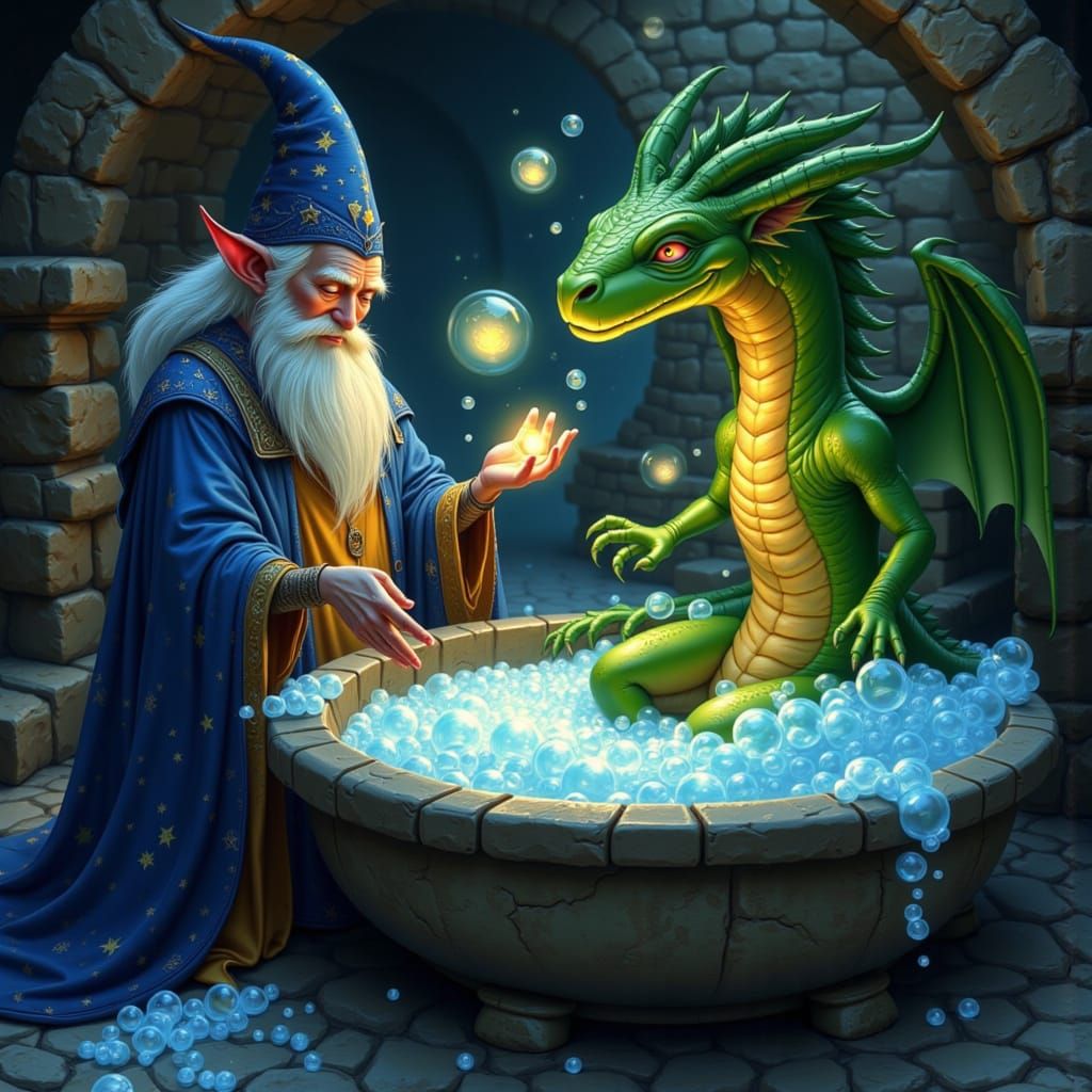 Wizard Gives Dragon a Magical Bubble Bath