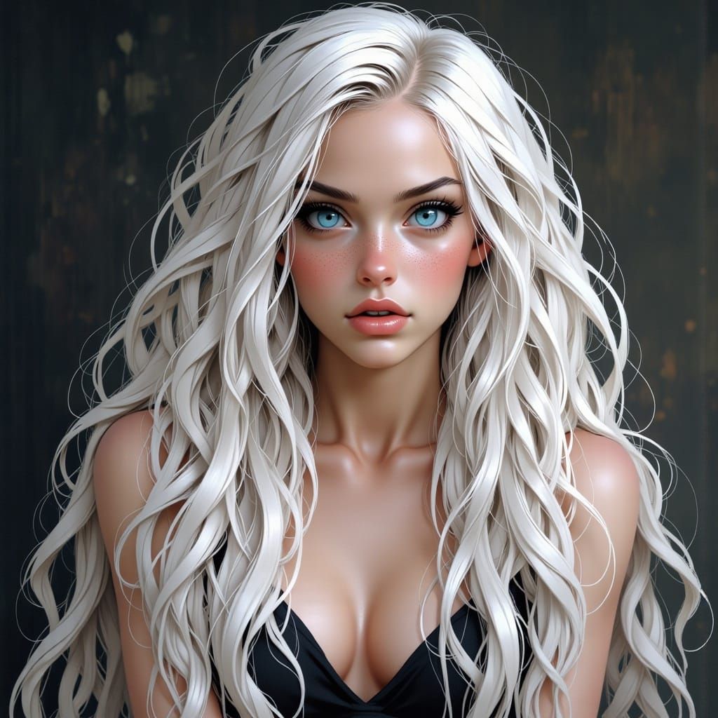 Photorealistic Female Beauty with Flowing White Hair
