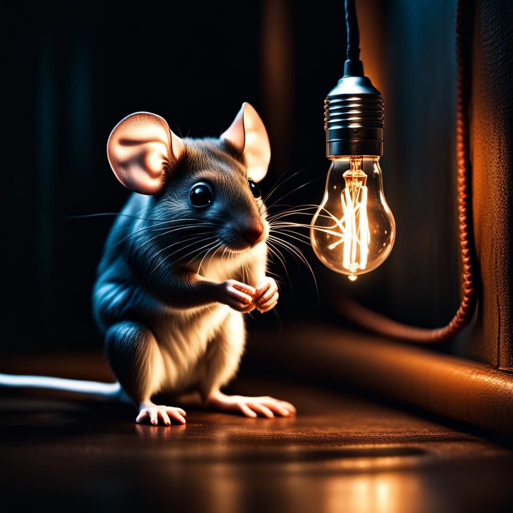 Mouse with Light Bulbs in Hyperrealistic Style