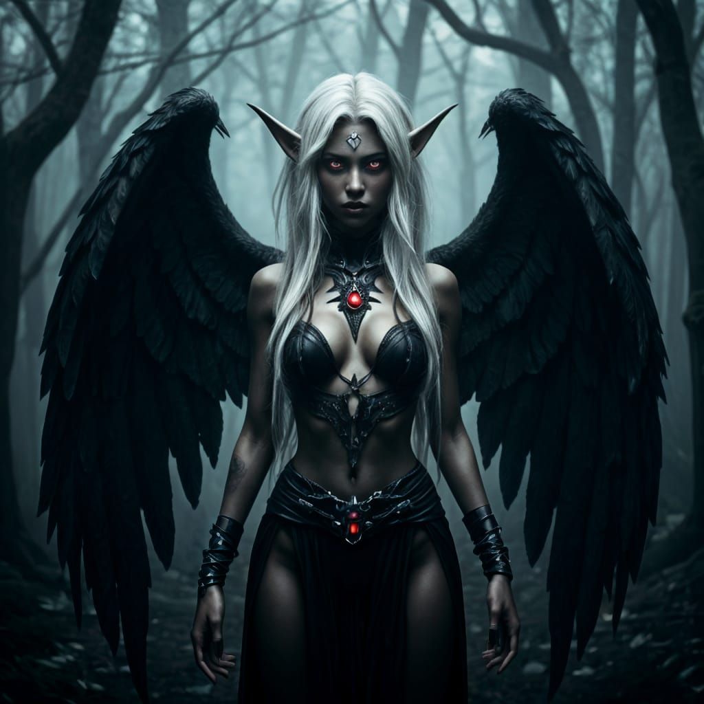 Ethereal Dark Fantasy Elf in Foggy Forest