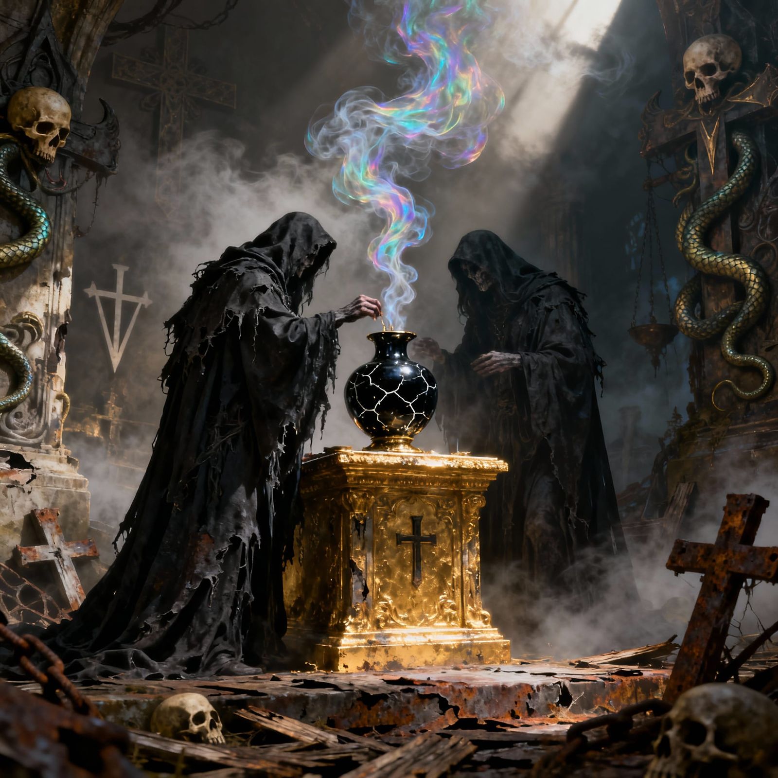 Sinister Macabre Ceremony in Ethereal Mist