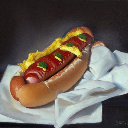 Realistic Hotdog Oil Painting
