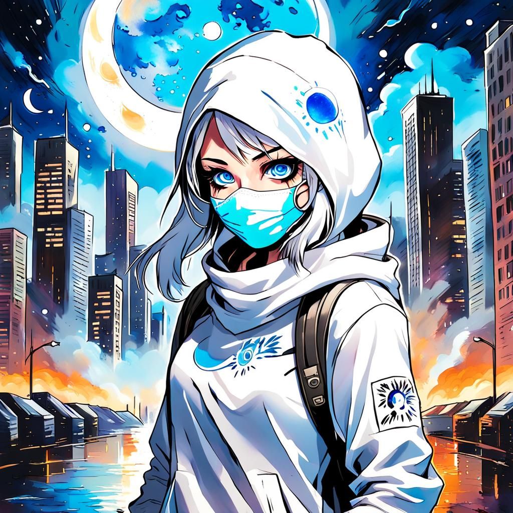 Apocalyptic Anime Girl in Cosmic Cityscape