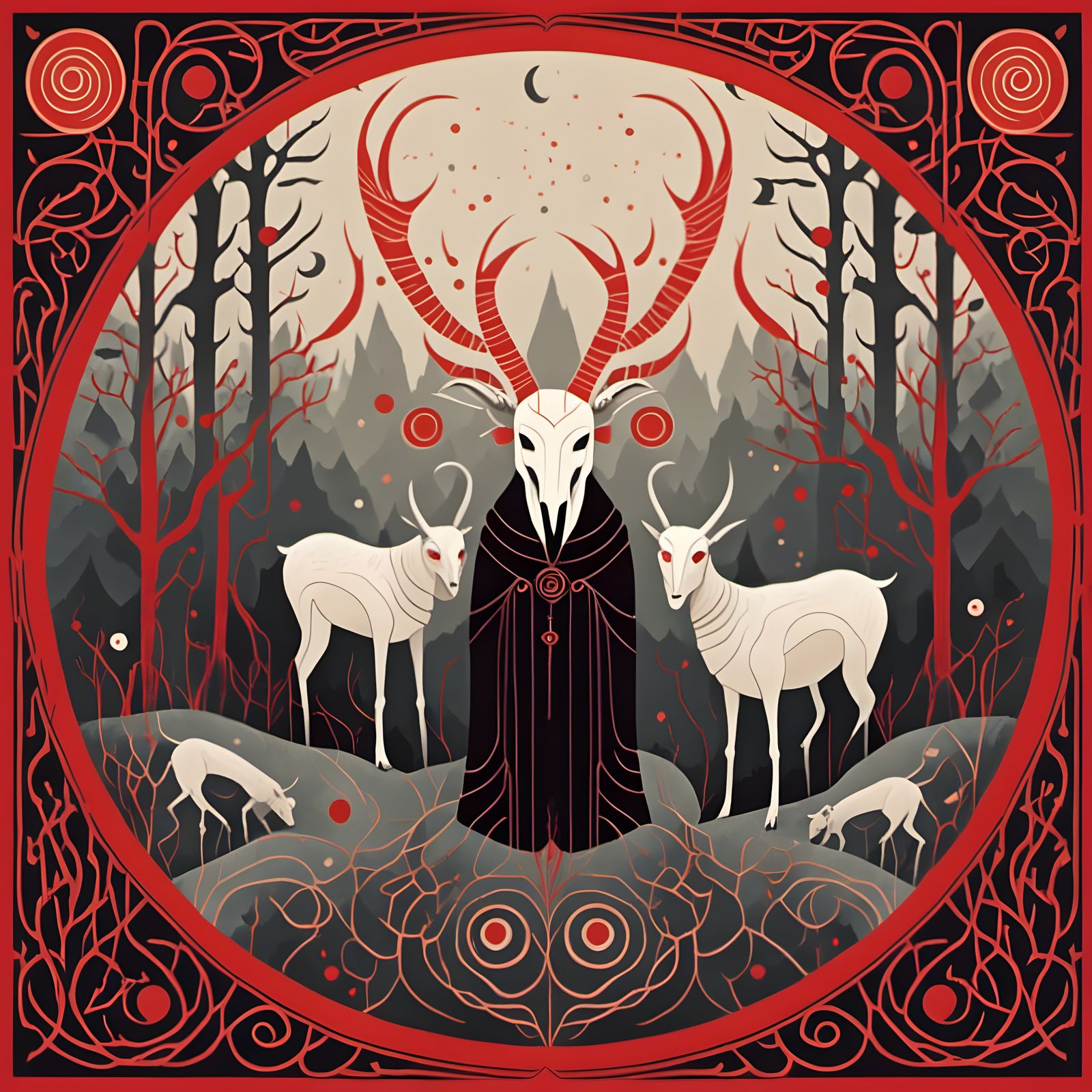 Mystical Pagan Priests in a Dreamlike Gothic Landscape